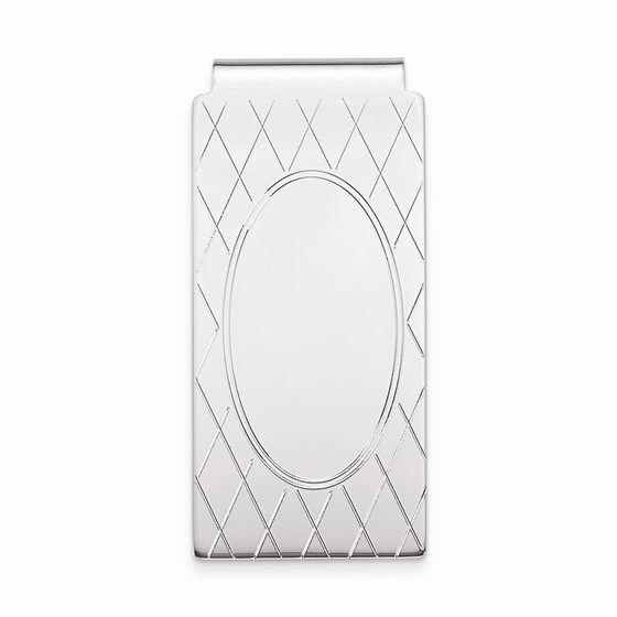 Rhodium-plated Money Clip with Criss Cross & Oval Center Rhodium-plated Money Clip with Criss Cross & Oval Center